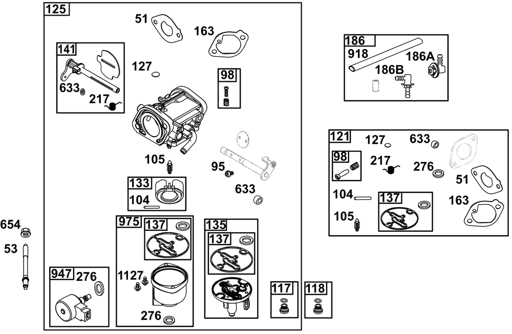 Carburetor Group Diagram and Parts List for 49J677-0011-G1  Briggs and Stratton Engine